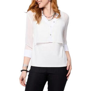 WynneLayers Women's Collared Long-Sleeve Cropped Shirt Cloud - Regular